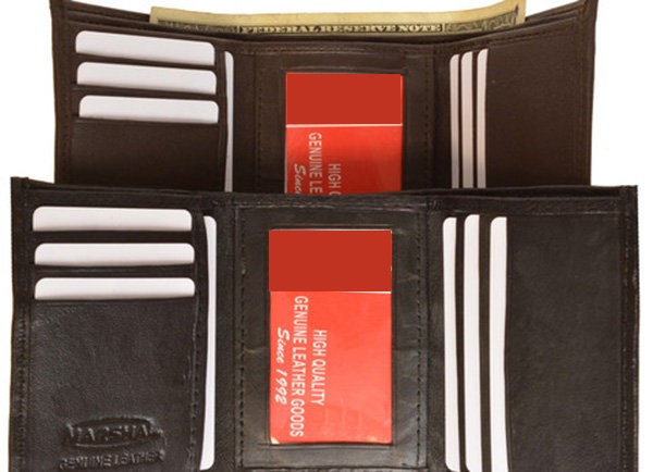 Black Handcrafted Genuine Leather Mens Trifold Wallet Front Pocket ID Holder