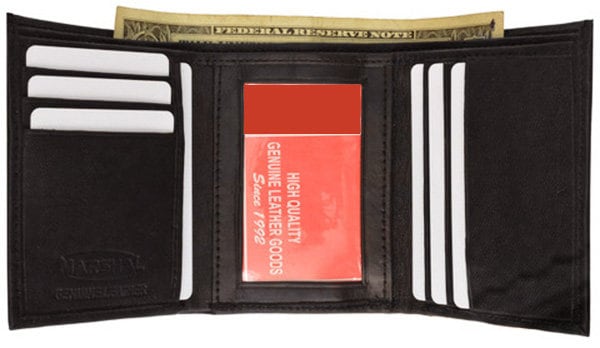 Black Handcrafted Genuine Leather Mens Trifold Wallet Front Pocket ID Holder