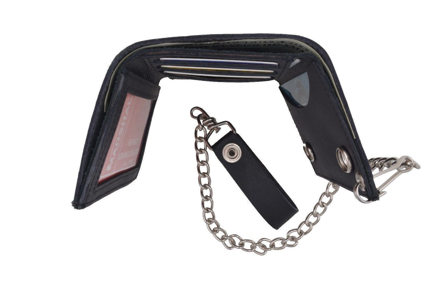 Black Mens Leather Biker's Steal Chain Trifold Wallet Trucker Motorcycle
