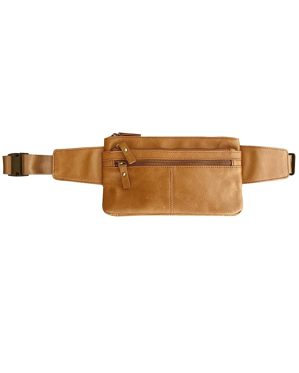Handcrafted Vintage Leather Fanny Pack Waist Travel Money Belt Sac Bag Tan Black