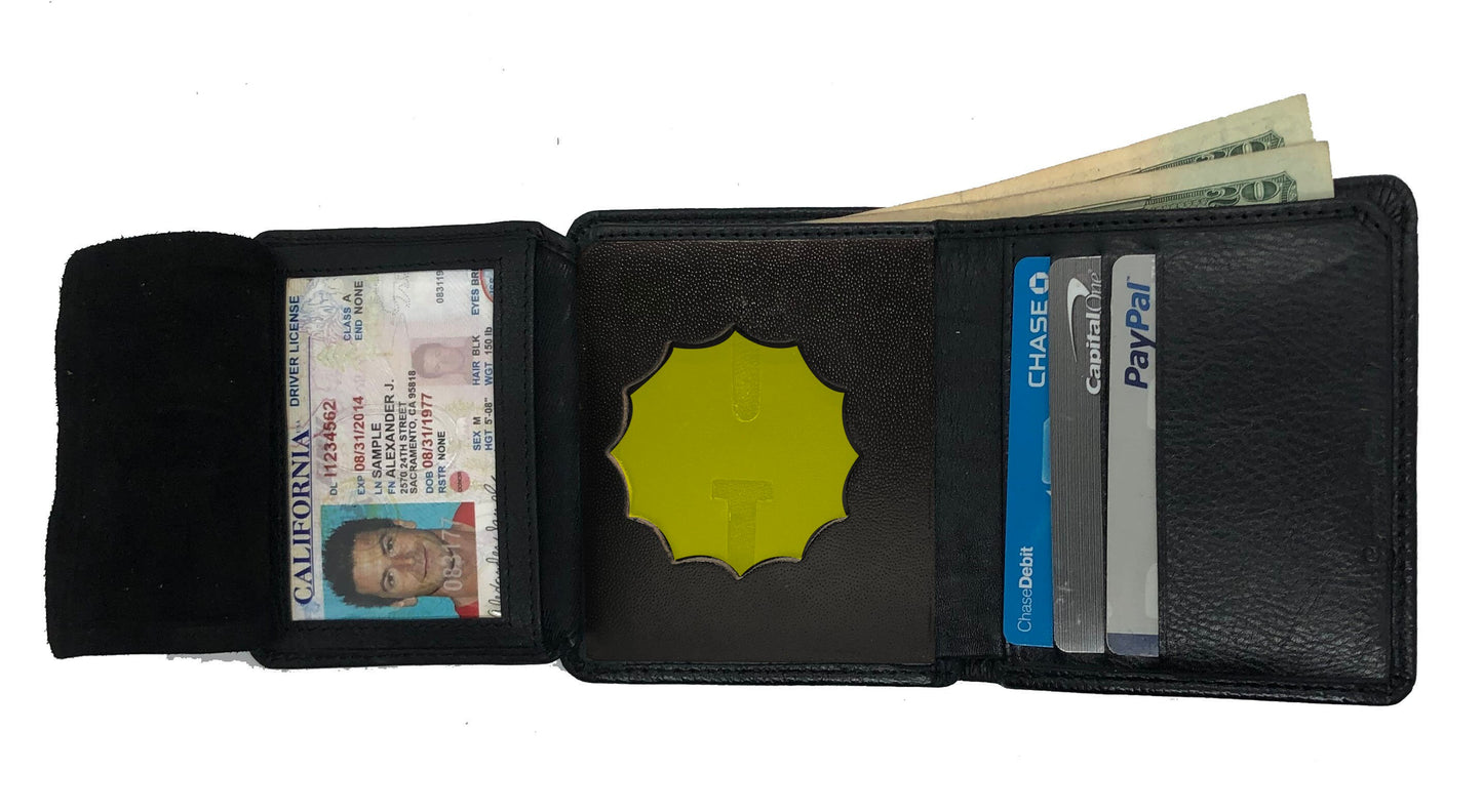 RFID Blocking Black Leather Mens Conceal Carry Badge Wallet License 12 Point Shield Holder