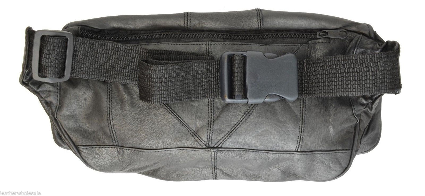 Black Genuine Leather Fanny Pack Waist Bag Travel Work Organizer Sac Men Lady Phone Holder