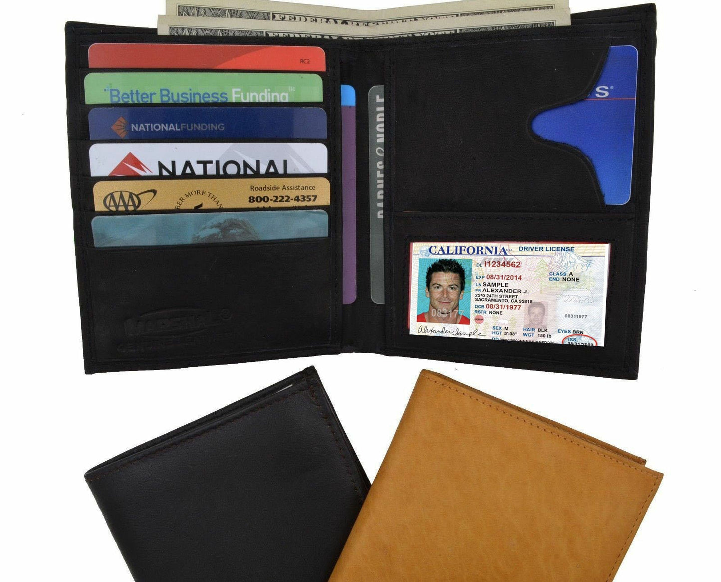 Genuine Leather Men's Hipster Bifold Wallet ID Card Holder