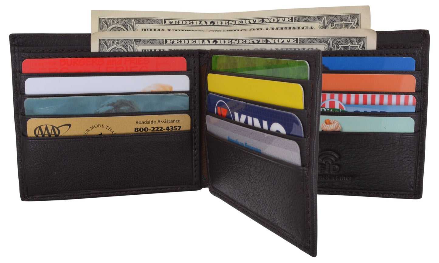 RFID Blocking Handcrafted Cowhide Leather Men's Bifold Wallet Credit Card ID Holder