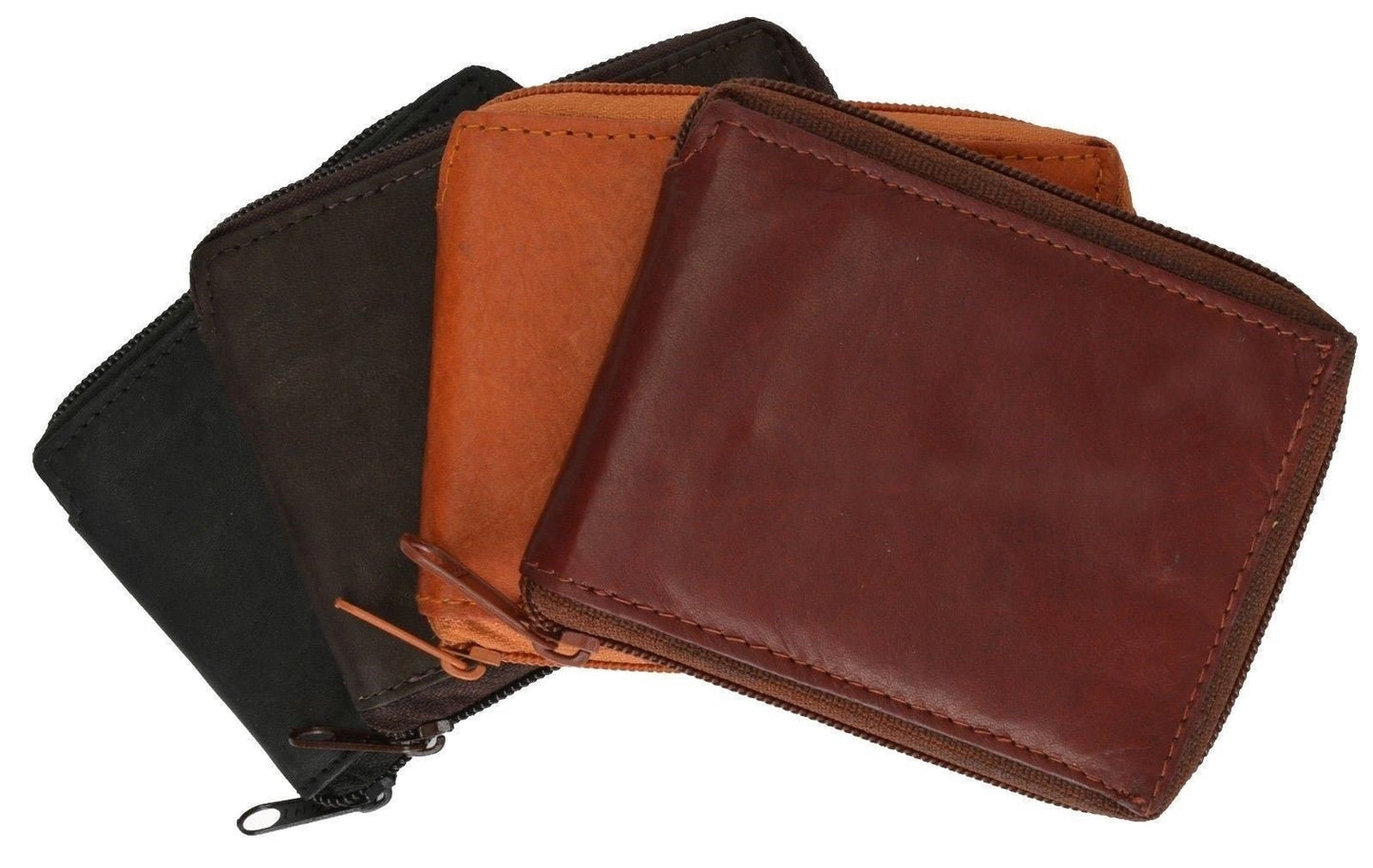 Genuine Leather Zip-Around Men's Bifold Wallet Flap Top ID Holder