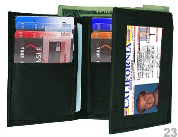 Black RFID Blocking Handcrafted Genuine Leather Mens Trifold Wallet Front Pocket ID badge Holder