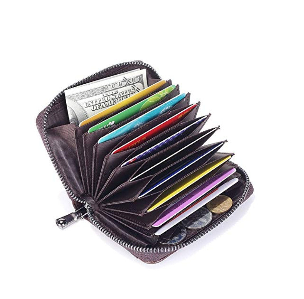 New Solid Genuine Leather Women's Wallet Accordion Style Credit Card Holder Zip Around Small