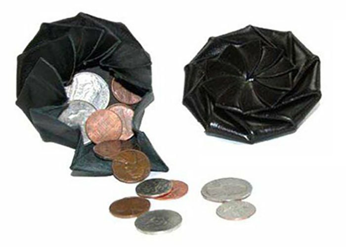 Black Leather Men's Squeeze Open Coin Change Holder Front Pocket Novelty Gift Idea