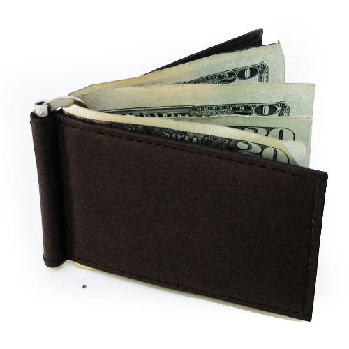 Black Genuine Cowhide Leather Men's Bifold Money Clip Minimalist Plain Wallet