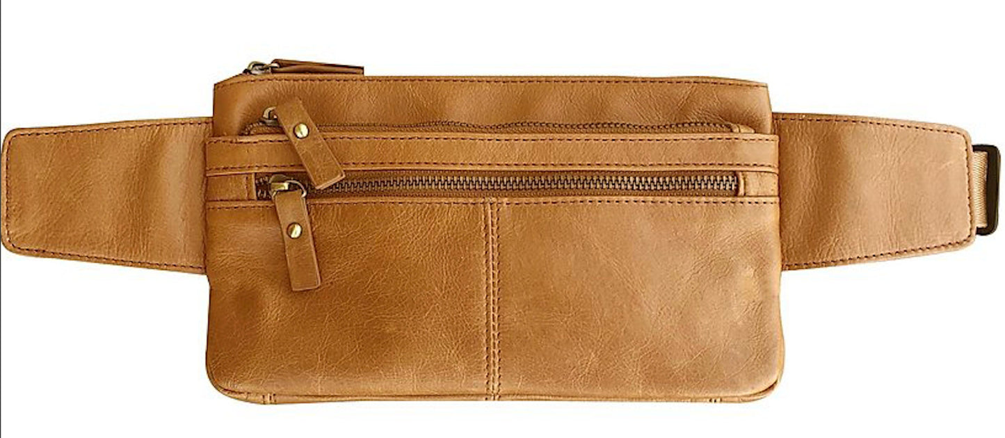 Handcrafted Vintage Leather Fanny Pack Waist Travel Money Belt Sac Bag Tan Black