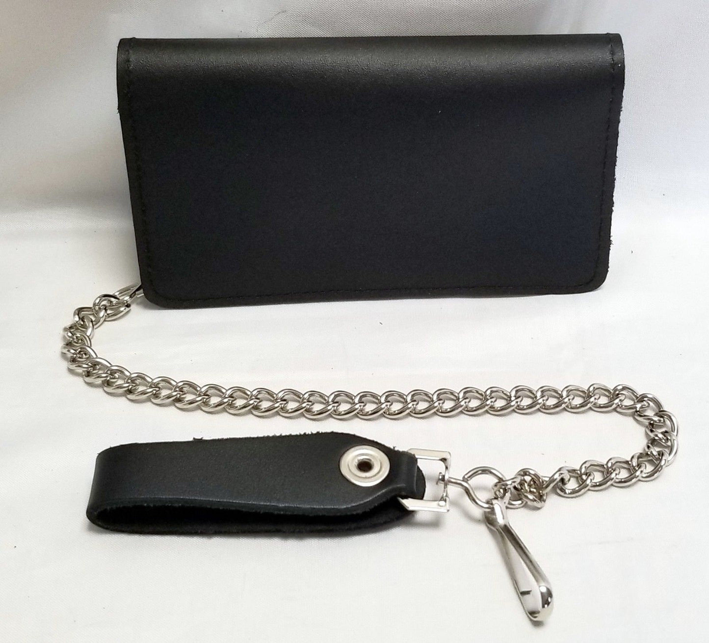 Black Mens Leather Long Biker's Chain Trifold Wallet Trucker Motorcycle