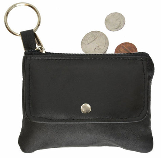 Genuine Leather Men's Coin Purse Zip Closed with Key Ring Holder