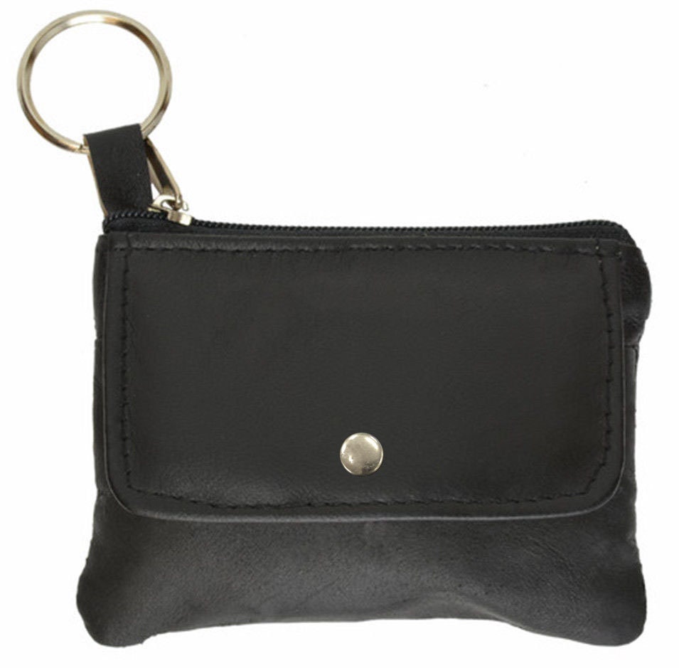 Genuine Leather Men's Coin Purse Zip Closed with Key Ring Holder