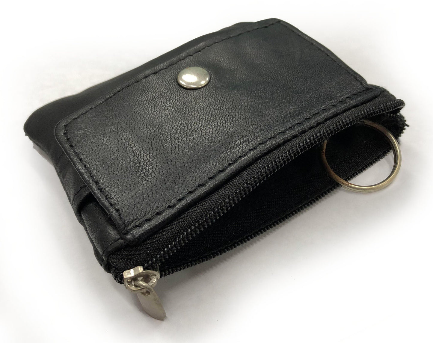 Genuine Leather Men's Coin Purse Zip Closed with Key Ring Holder