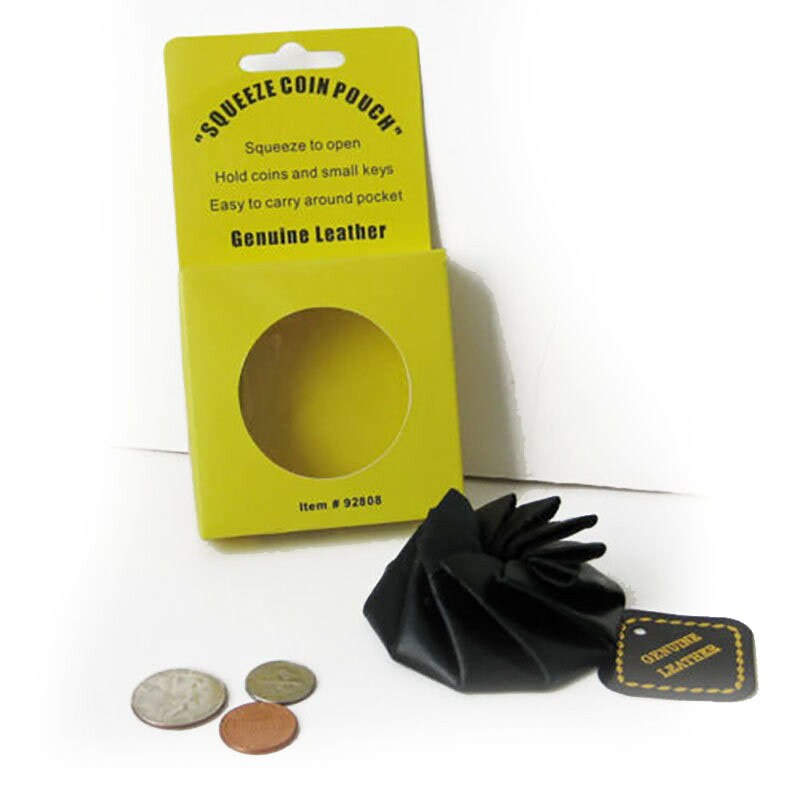 Black Leather Men's Squeeze Open Coin Change Holder Front Pocket Novelty Gift Idea