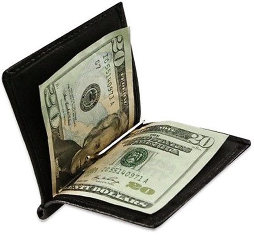 Black Genuine Cowhide Leather Men's Bifold Money Clip Minimalist Plain Wallet