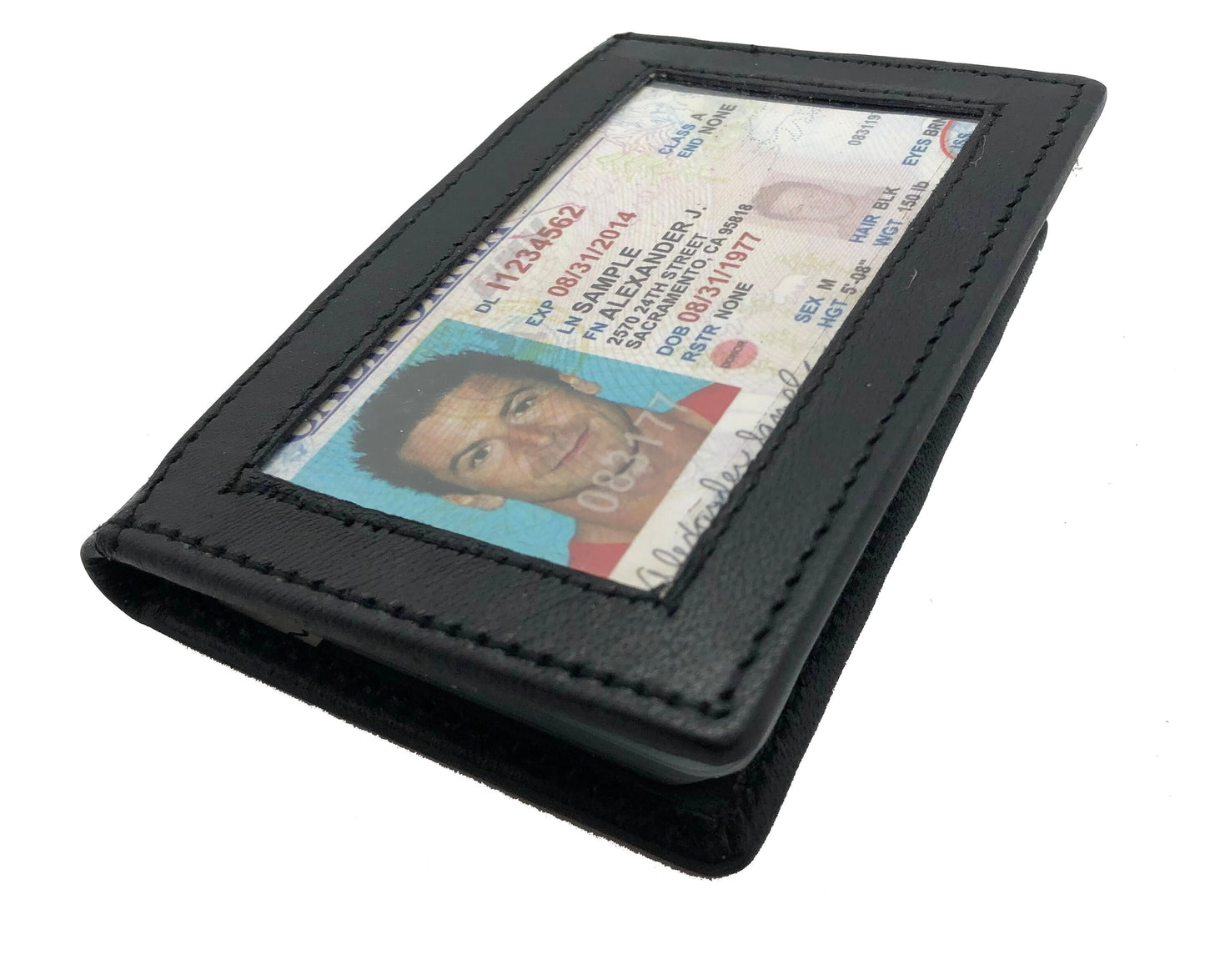 Genuine Leather Business Card Holder Clear Plastic Inserts Pocket Organizer Wallet