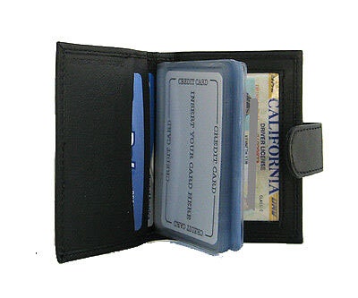 Genuine Leather Business Card Holder Clear Plastic Inserts Pocket Organizer Wallet