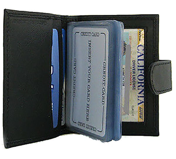 Genuine Leather Business Card Holder Clear Plastic Inserts Pocket Organizer Wallet