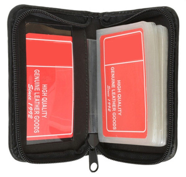 RFID Blocking Genuine Leather Business Card Holder Clear Plastic Inserts Pocket Organizer Wallet