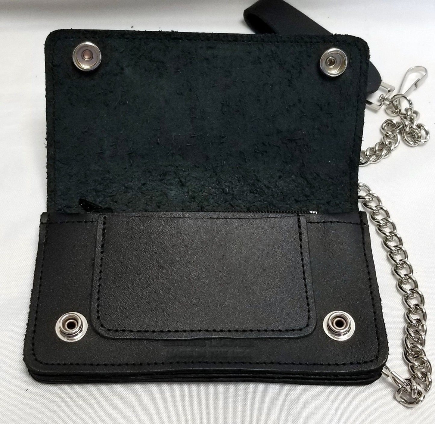 Black Mens Leather Long Biker's Chain Trifold Wallet Trucker Motorcycle