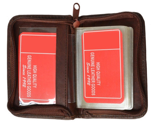 RFID Blocking Genuine Leather Business Card Holder Clear Plastic Inserts Pocket Organizer Wallet
