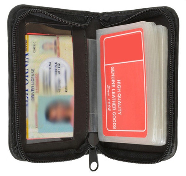 RFID Blocking Genuine Leather Business Card Holder Clear Plastic Inserts Pocket Organizer Wallet