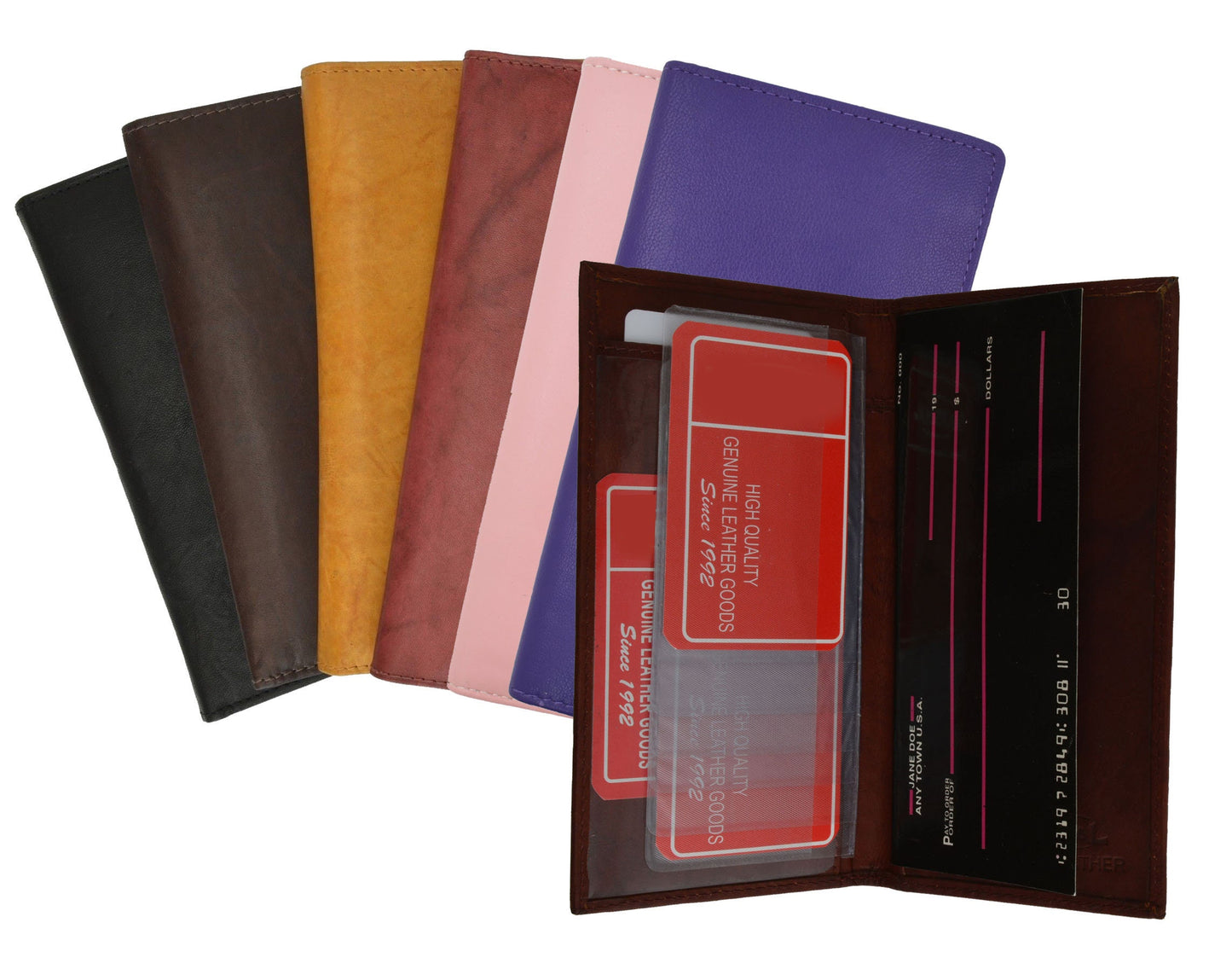 Genuine Leather Standard Plain Checkbook Cover Long Wallet Men Women