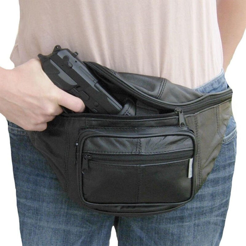 Genuine Leather Concealed Carry Fanny Pack Waist Bag CCW