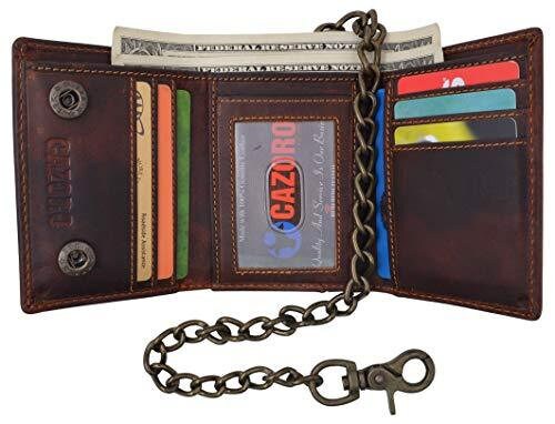 RFID Blocking Vintage Cowhide Leather Men's Biker's Chain Wallet Trucker Motorcycle  Hunter Brown or Black