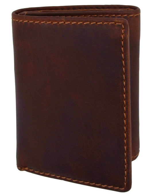 RFID Blocking Vintage Cowhide Leather Men's Trifold Wallet Center Flap Hunter Brown Tan Black