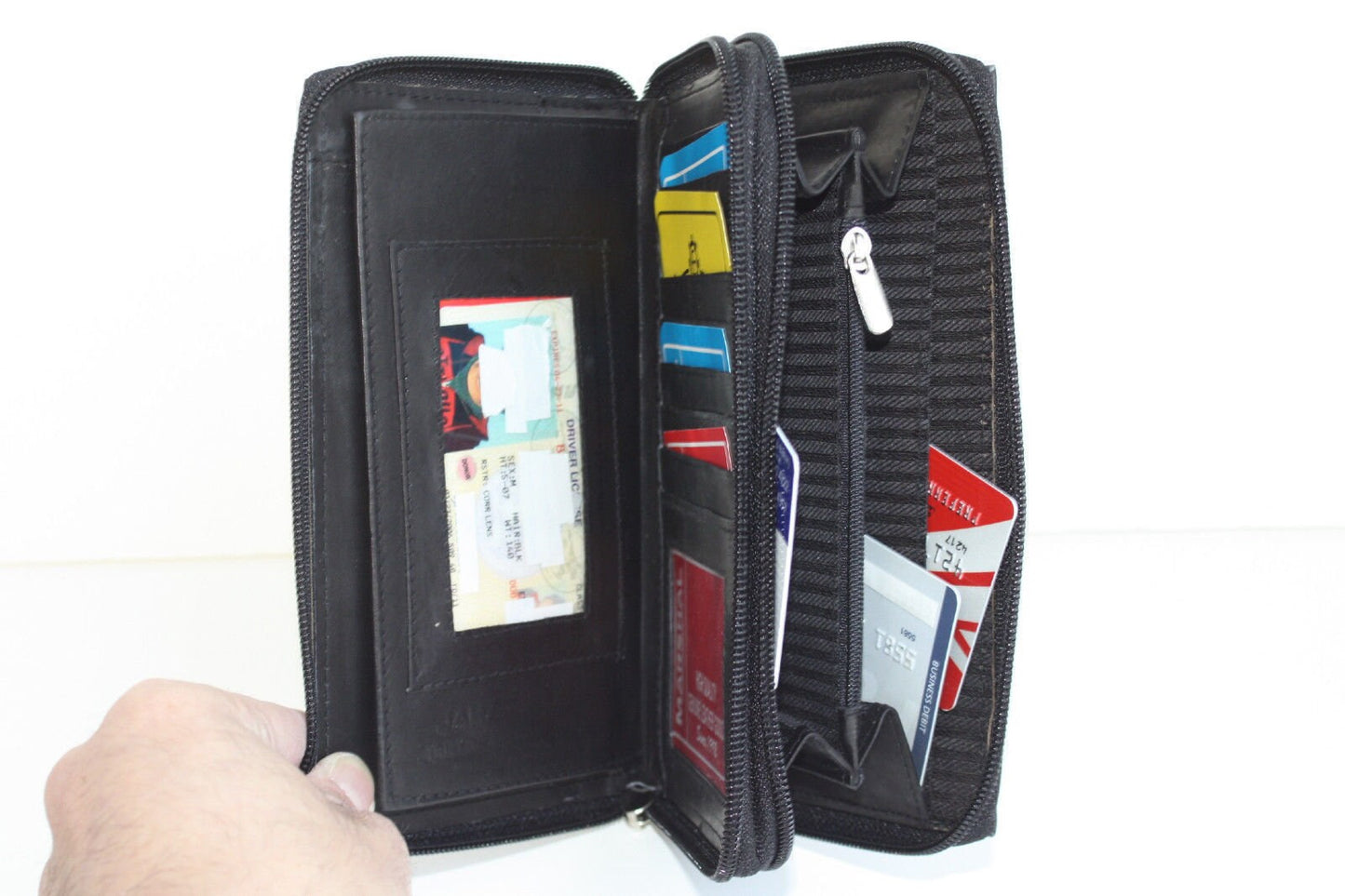 RFID Blocking Genuine Leather Checkbook Secretary Accordion Wallet 2 Zipper Clutch Credit Card Organizer