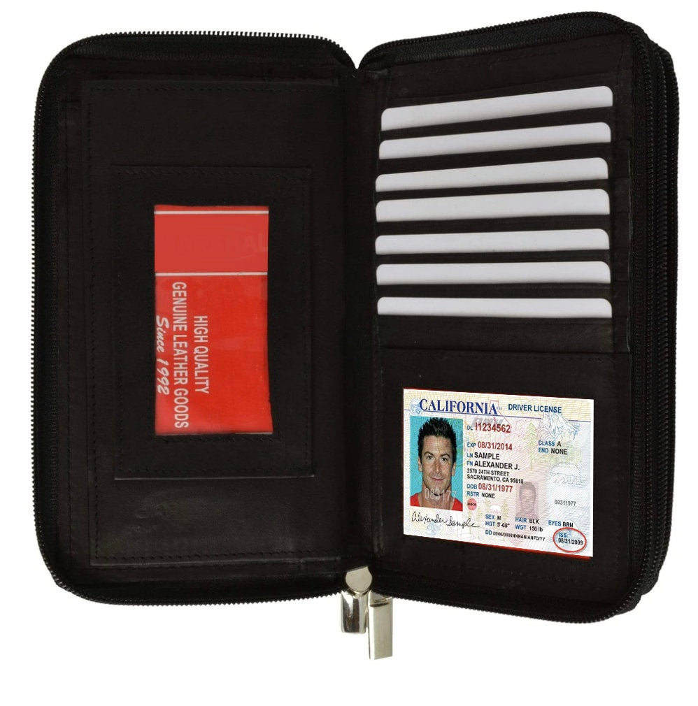 RFID Blocking Genuine Leather Checkbook Secretary Accordion Wallet 2 Zipper Clutch Credit Card Organizer