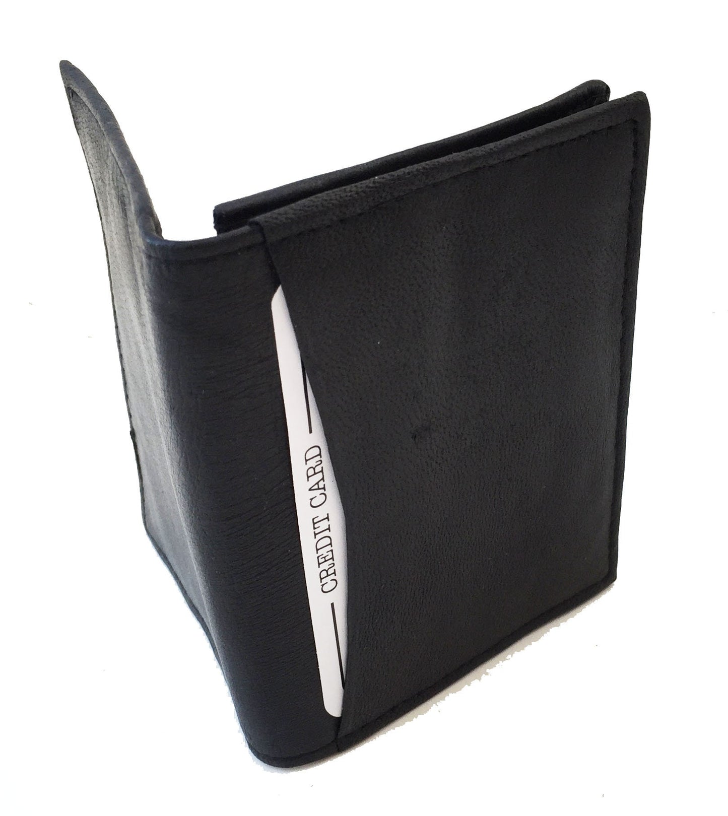 Black Genuine Leather ID Credit Cards Pocket Business Center Flap Men's Thin Wallet