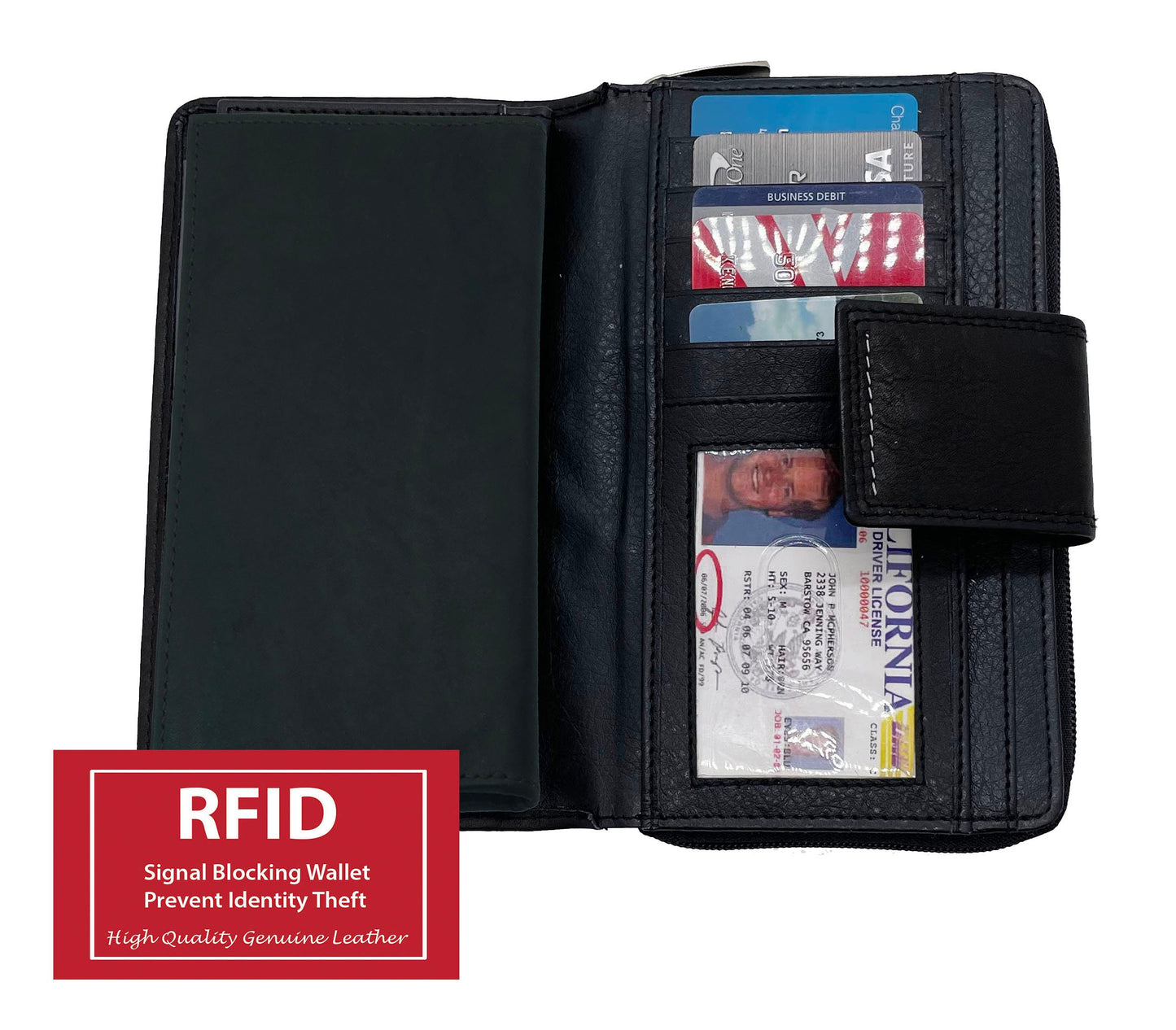Genuine Leather Checkbook Secretary Accordion Wallet 2 Zipper Clutch Credit Card Coin Organizer
