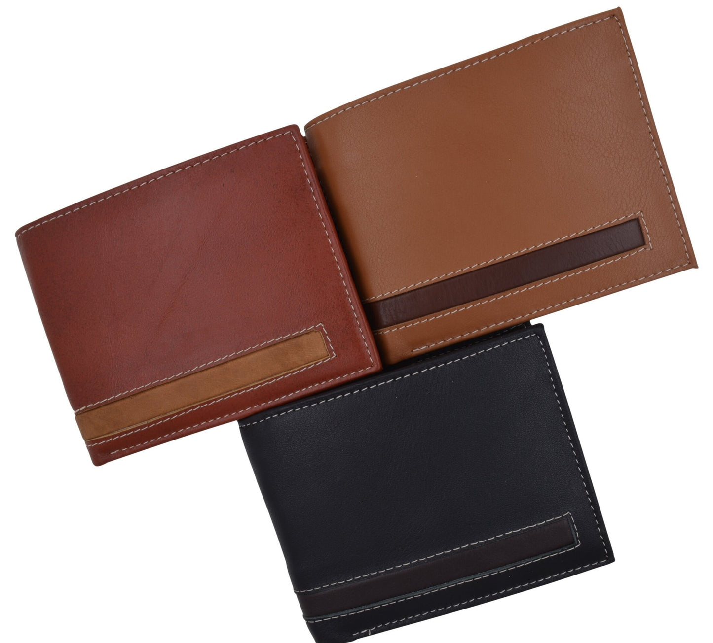 RFID Blocking Handcrafted Cowhide Genuine Leather Men's Bifold Wallet Center Flap Credit Card Wallet