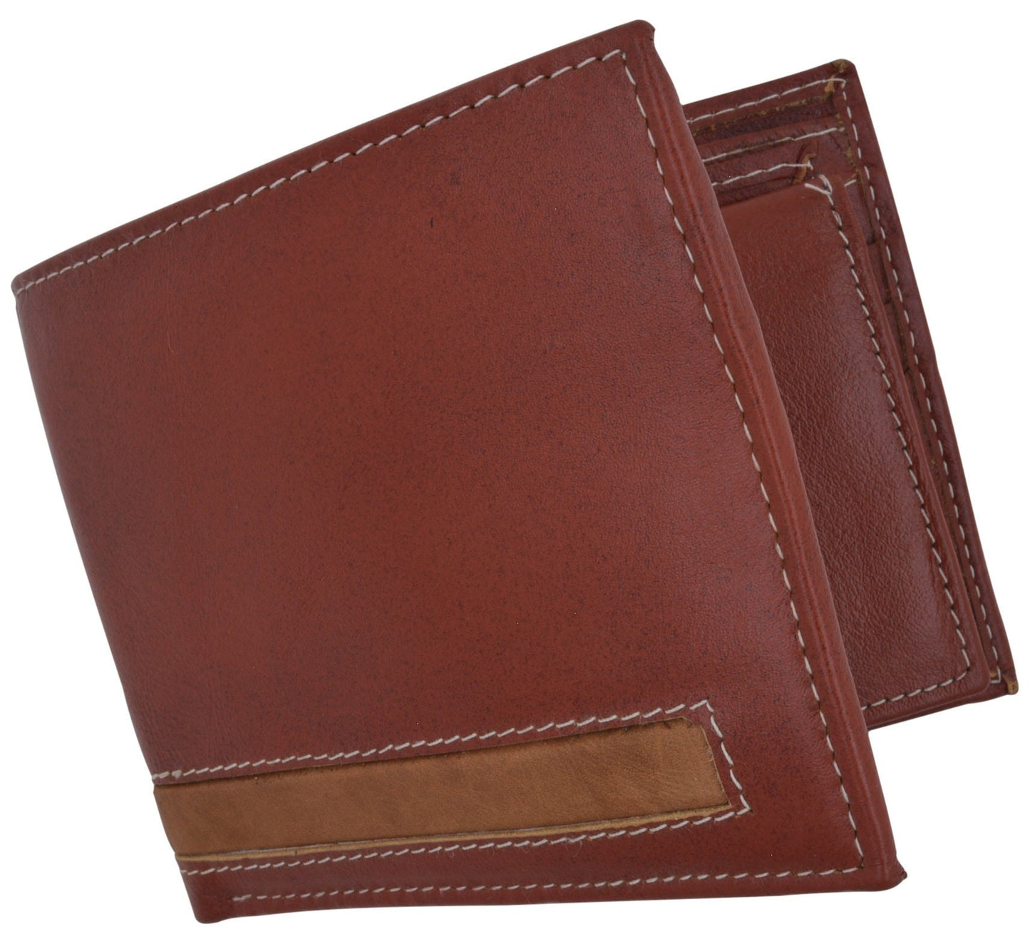 RFID Blocking Handcrafted Cowhide Genuine Leather Men's Bifold Wallet Center Flap Credit Card Wallet