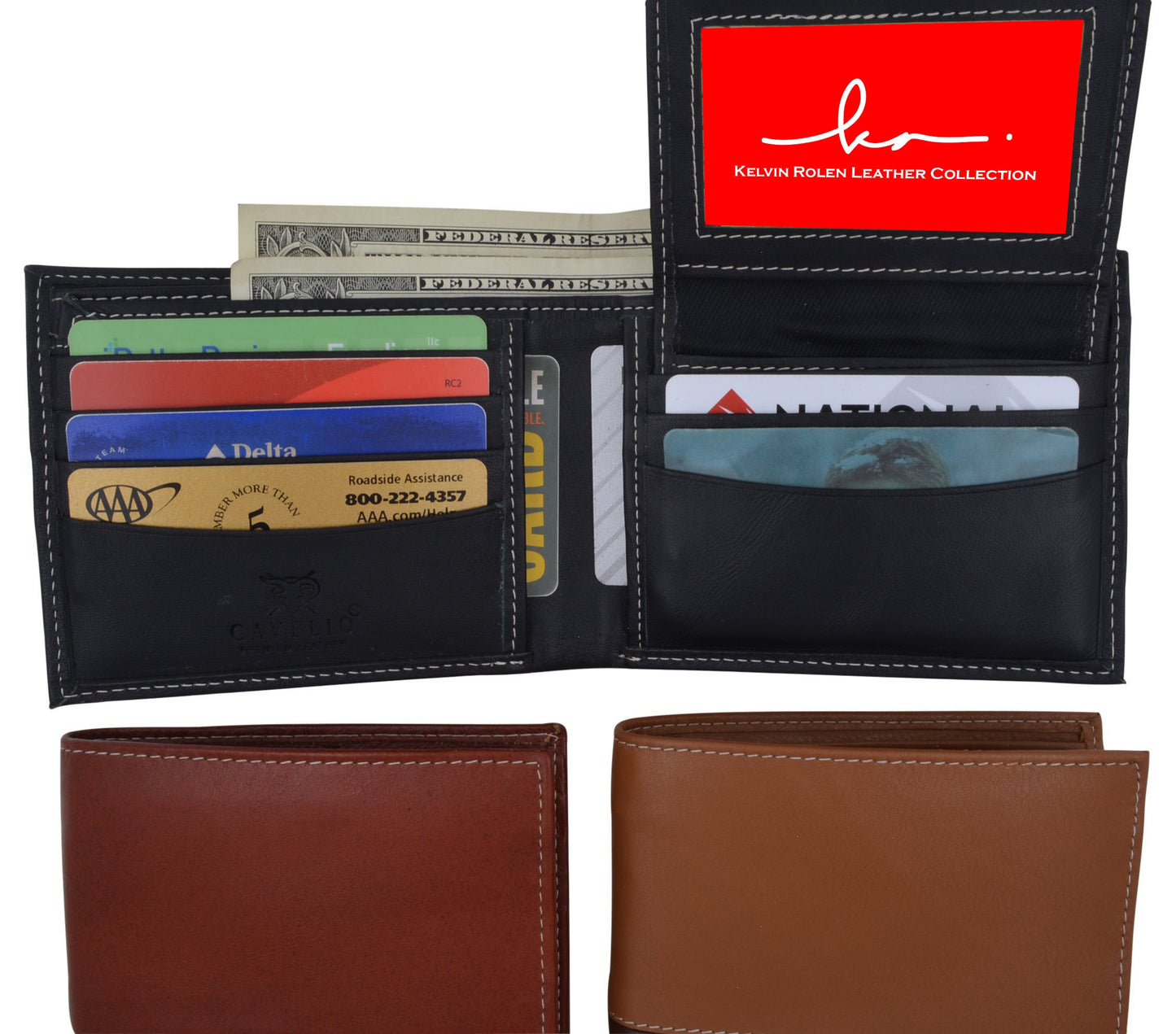 RFID Blocking Handcrafted Cowhide Genuine Leather Men's Bifold Wallet Center Flap Credit Card Wallet