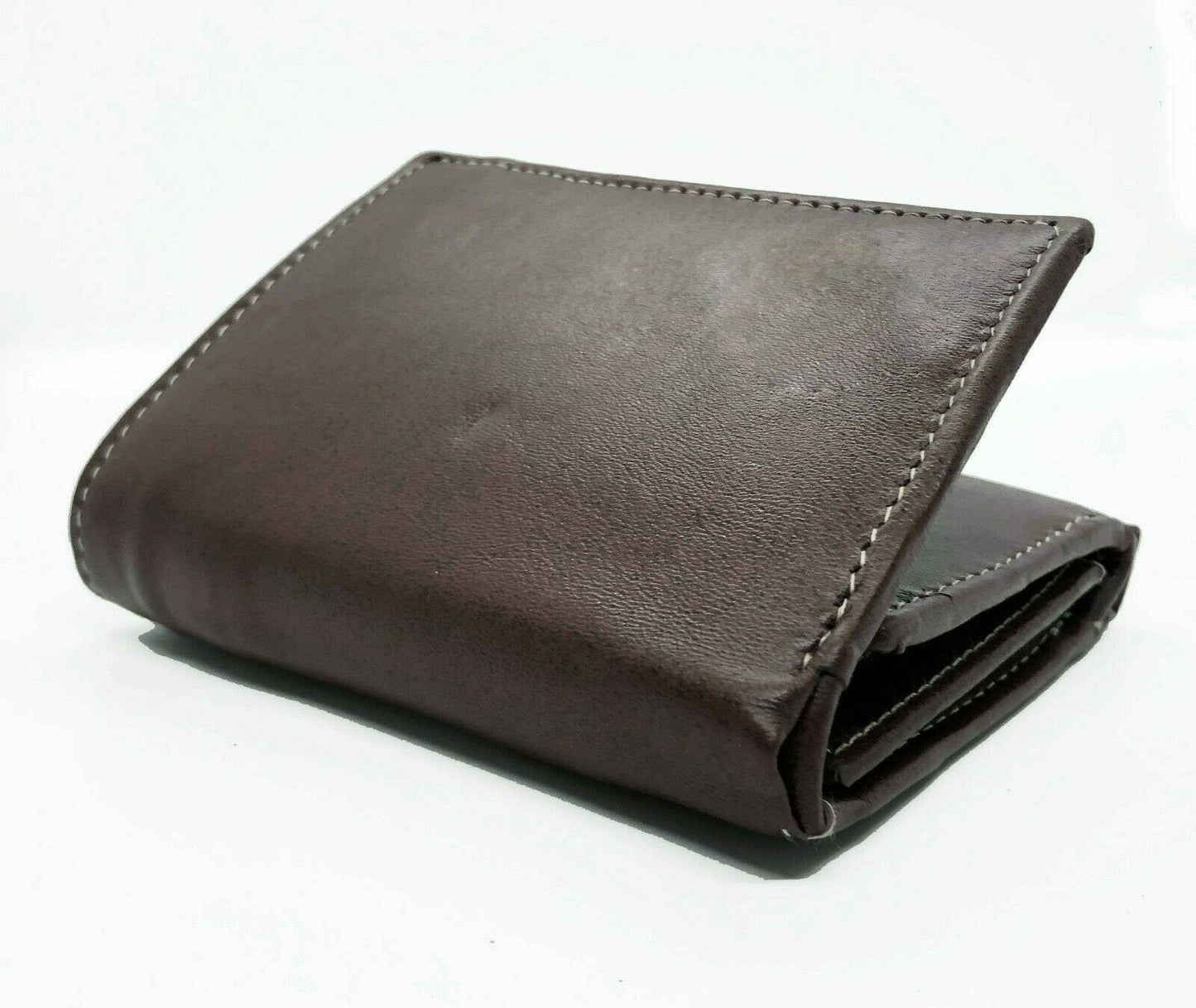 RFID Blocking Handcrafted Cowhide Genuine Leather Men's Trifold Center Flap Premium Wallet