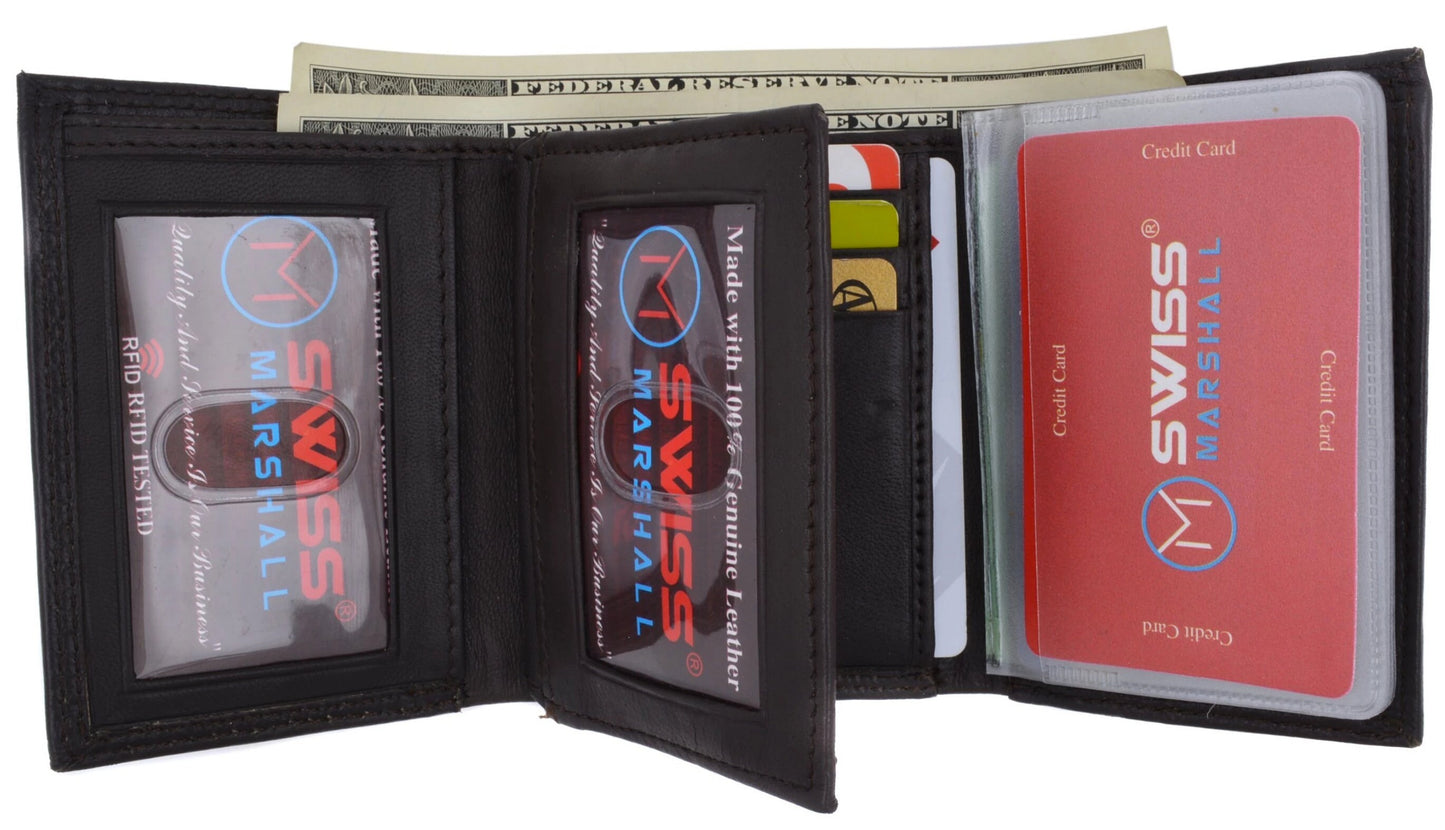 RFID Blocking Handcrafted Cowhide Genuine Leather Men's Trifold Center Flap Premium Wallet