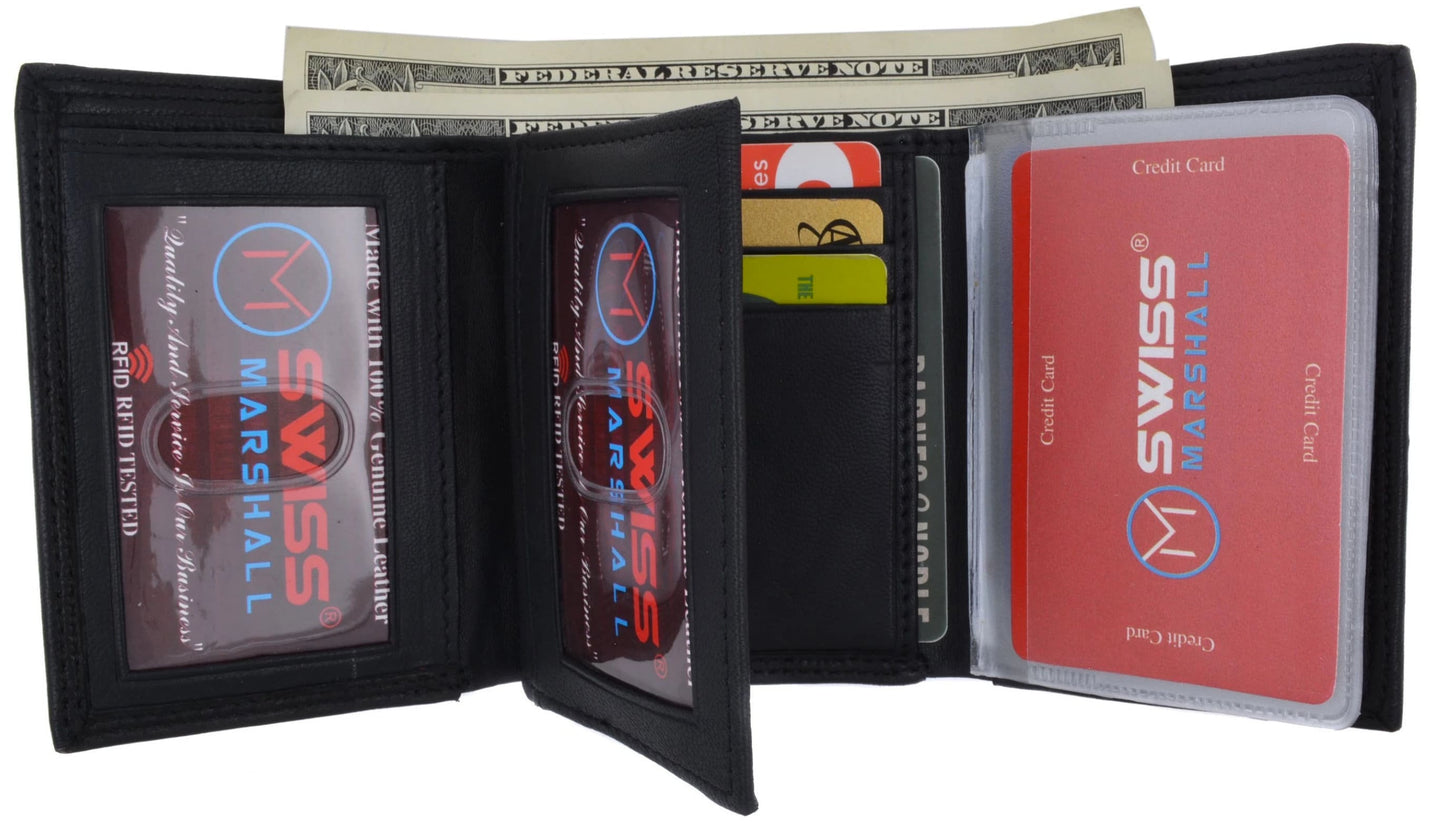 RFID Blocking Handcrafted Cowhide Genuine Leather Men's Trifold Center Flap Premium Wallet