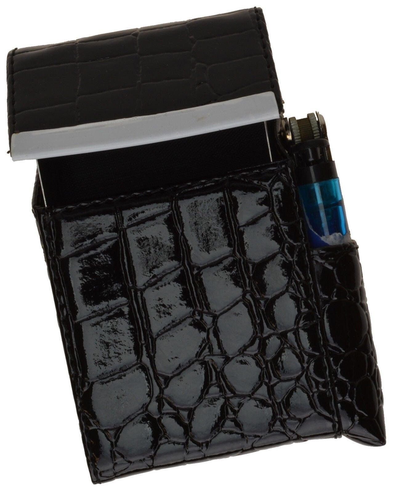Croc Print Genuine Leather Cigarette Pack Holder Flip-Top Pouch Smoke Carrying Hard Case Croco Cowboy Style
