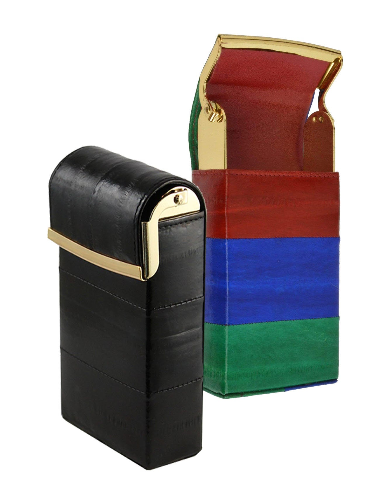 Genuine eel skin leather  tobacco lighter holder hard case pop up Cigarette Case