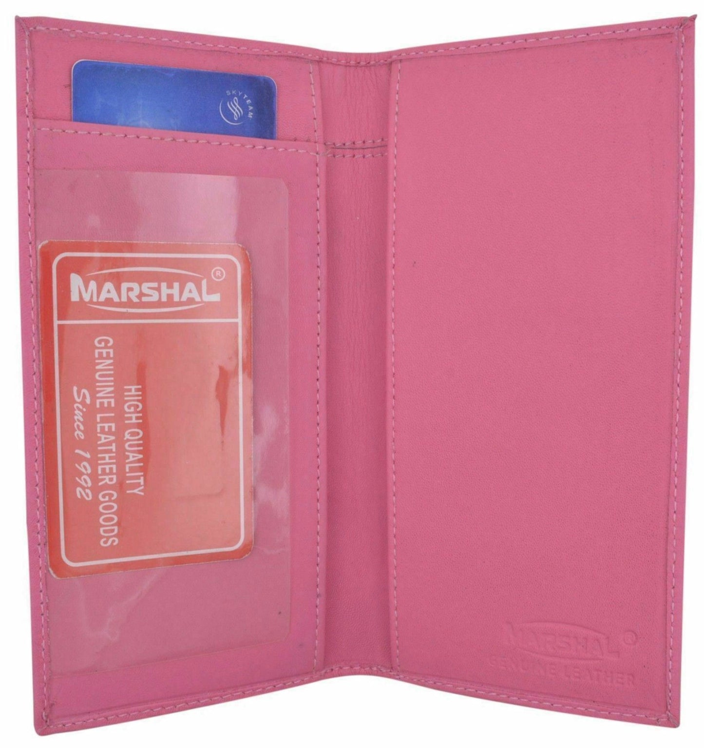 Genuine Leather Standard Plain Checkbook Cover Long Wallet Men Women Black Brown Red Pink Tan