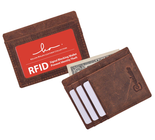 RFID Blocking Cowhide Leather Thin Men's Wallet Front Pocket ID Card Case Bill Fold Ultra Thin