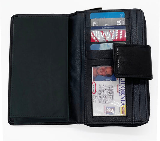 Genuine Leather Checkbook Secretary Accordion Wallet 2 Zipper Clutch Credit Card Coin Organizer