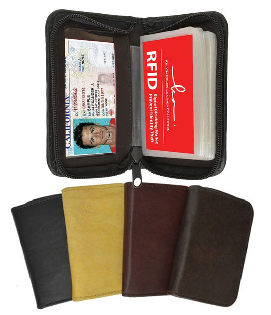 RFID Blocking Genuine Leather Business Card Holder Clear Plastic Inserts Pocket Organizer Wallet