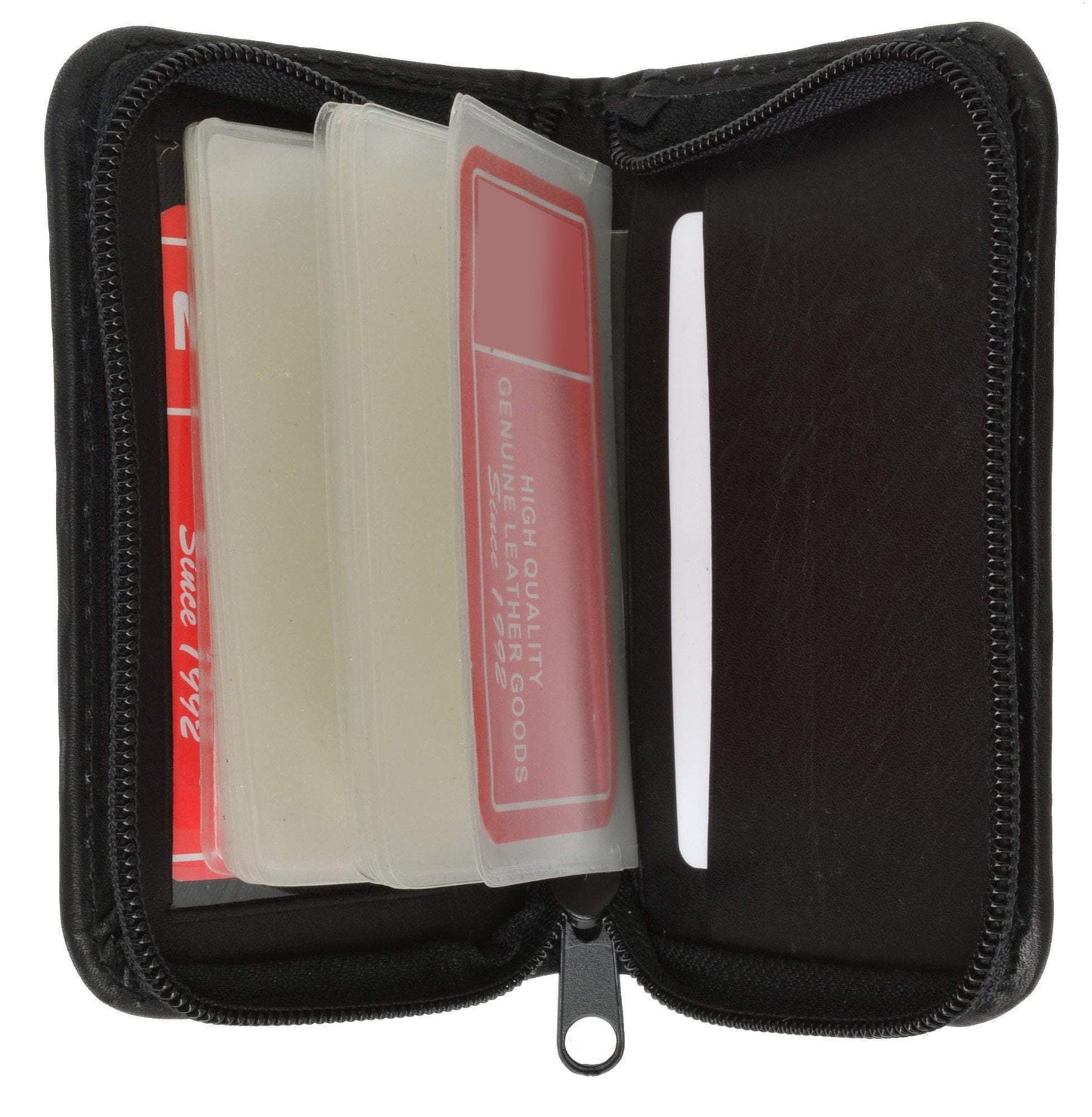RFID Blocking Genuine Leather Business Card Holder Clear Plastic Inserts Pocket Organizer Wallet