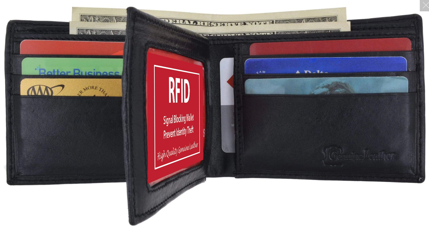 Genuine Leather Men's Bifold Wallet Detachable Credit Card ID Center Flap Holder