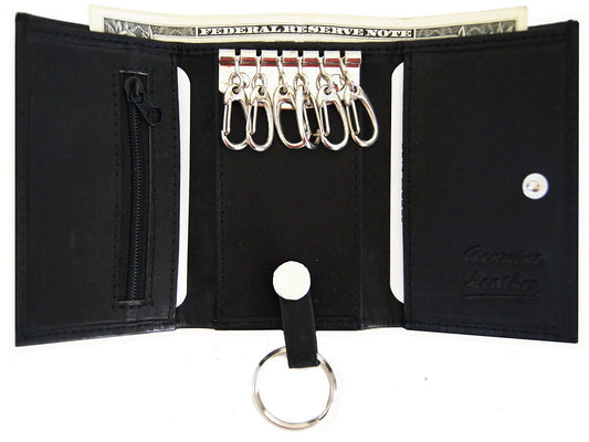 Genuine Cowhide Leather Men's Keychain Case Key Ring Card Holder Wallet